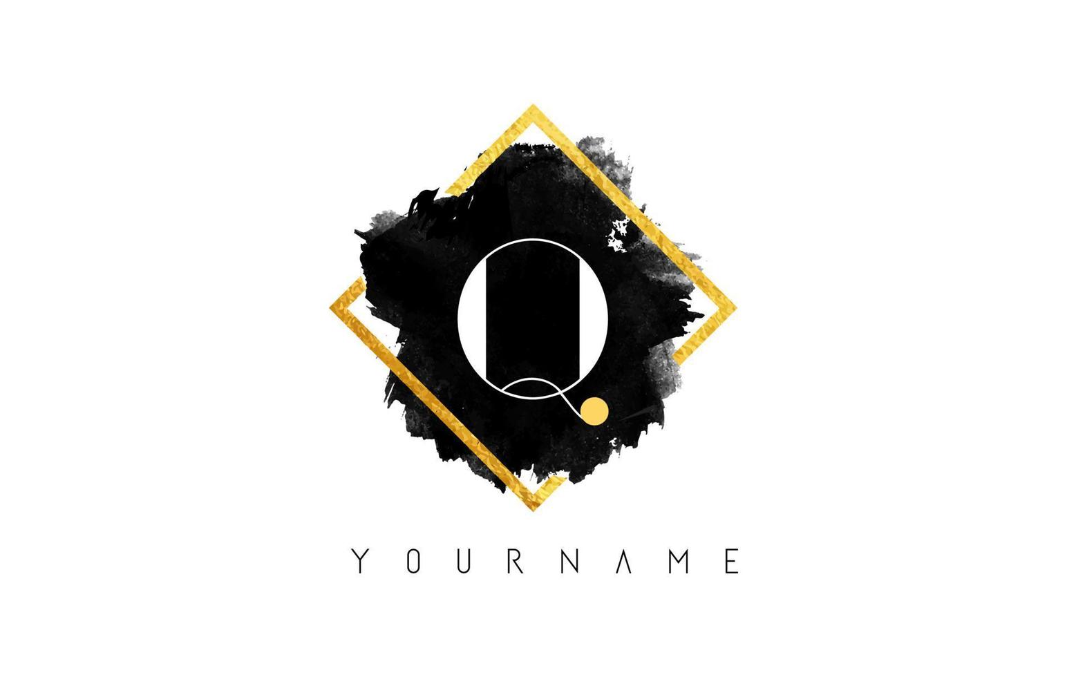 q letter logo-ontwerp met zwarte lijn en gouden frame. vector