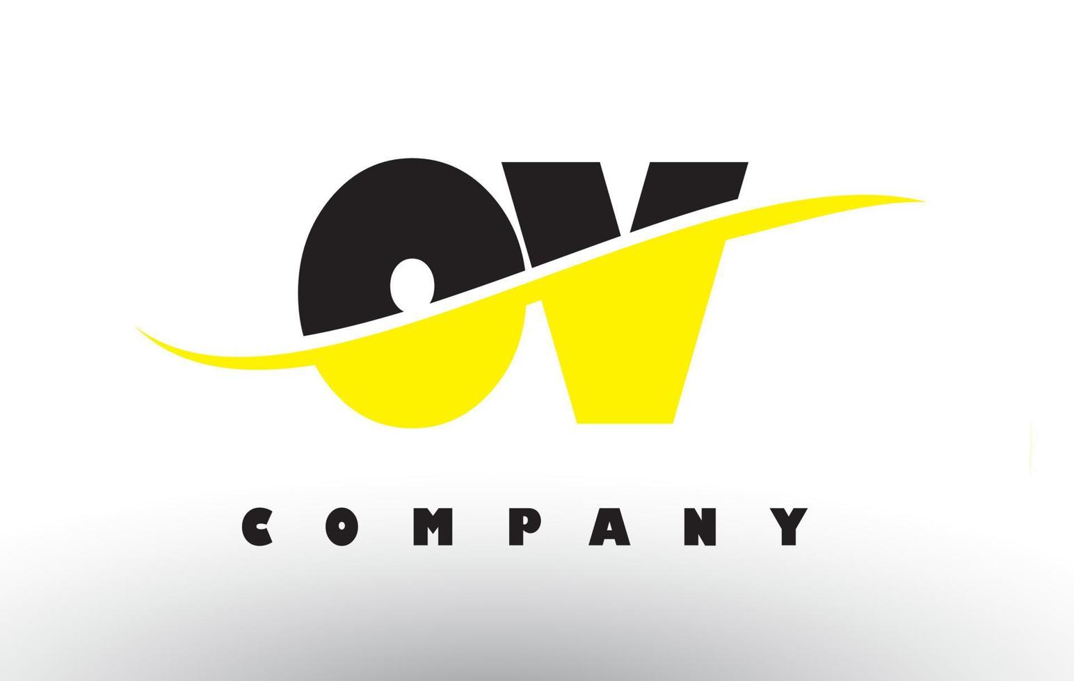 ov ov zwart en geel letterlogo met swoosh. vector