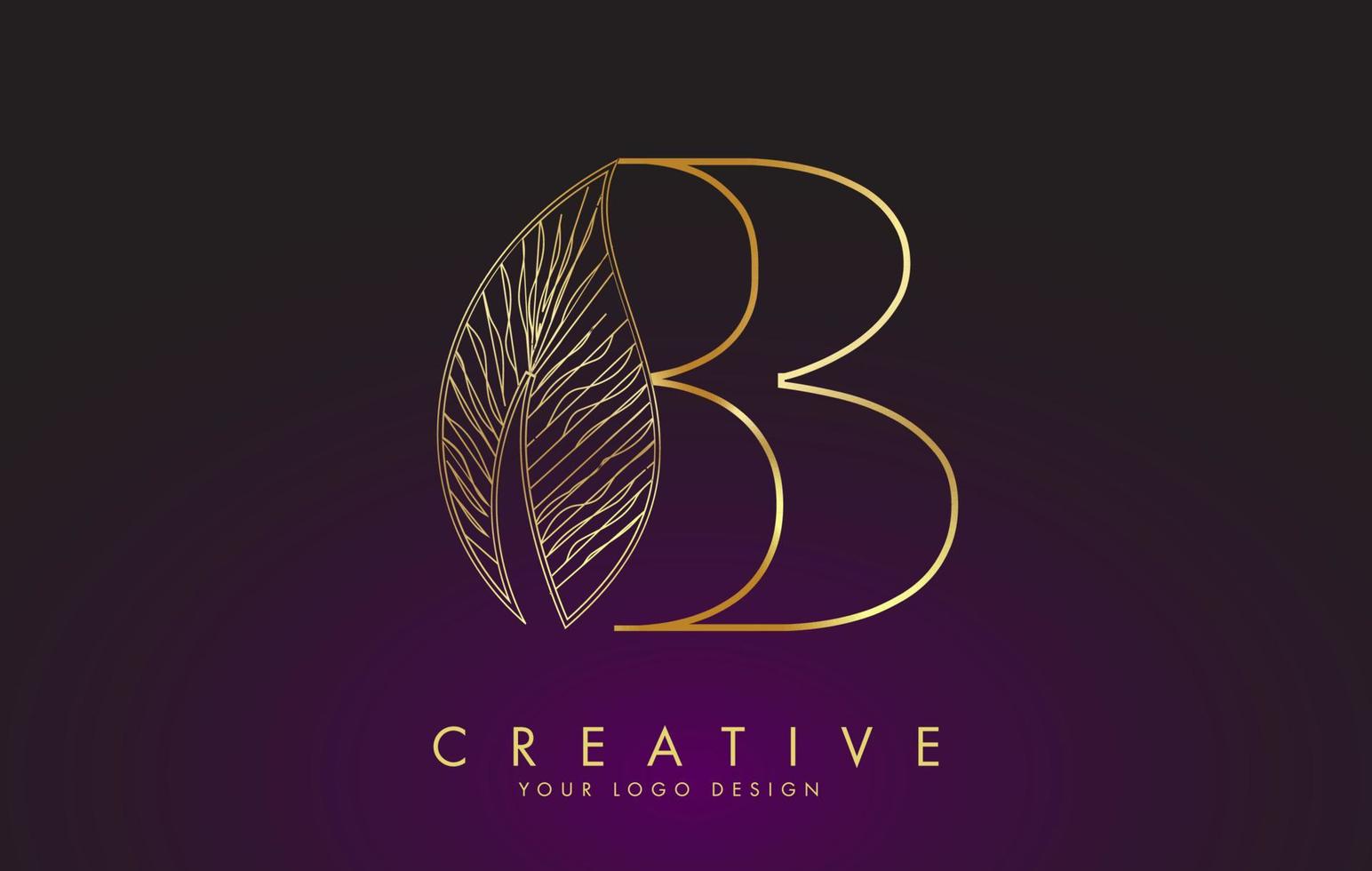 overzicht gouden letter b logo icoon met bedrade blad conceptontwerp. vector