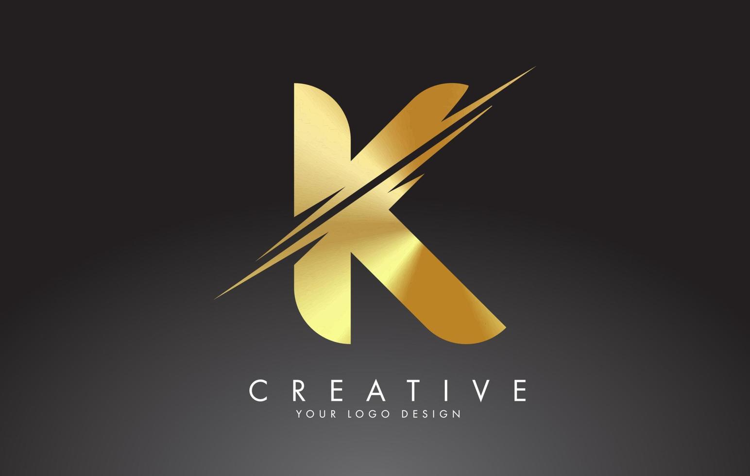gouden k-letterlogo-ontwerp met creatieve bezuinigingen. vector