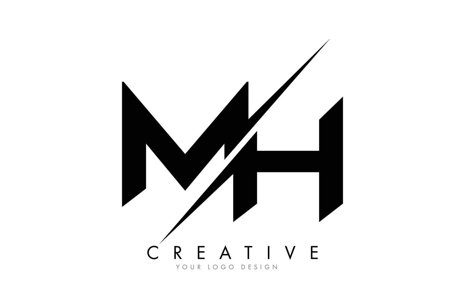 mh mh letter logo-ontwerp met een creatieve snit. vector