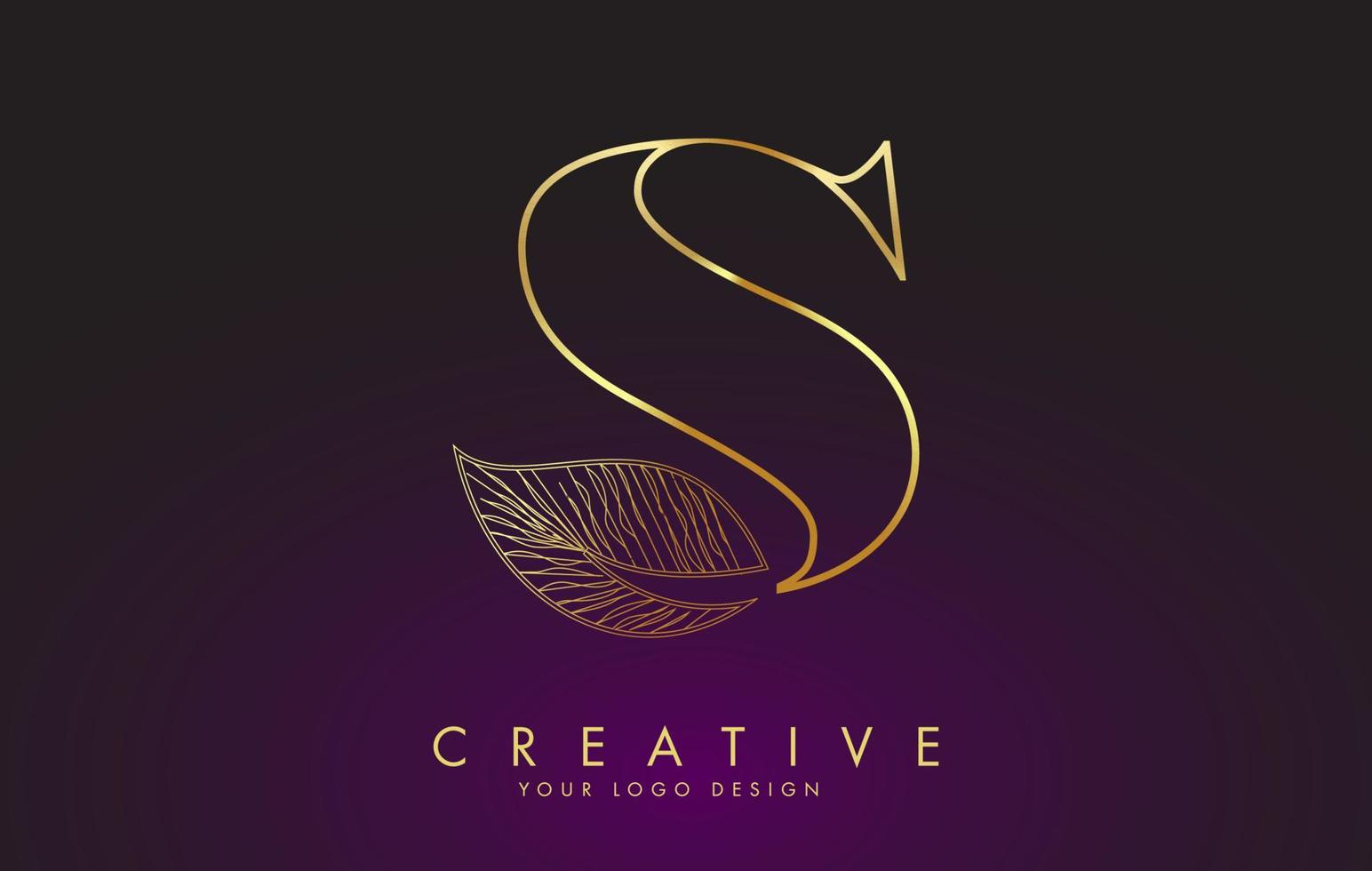 overzicht gouden letter s logo icoon met bedrade blad conceptontwerp. vector