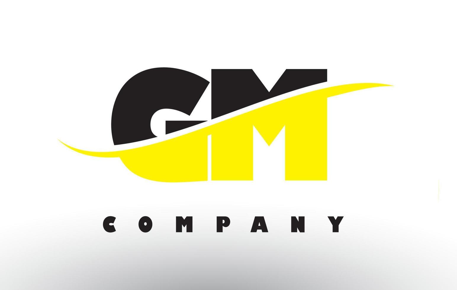 gm gm zwart en geel letterlogo met swoosh. vector