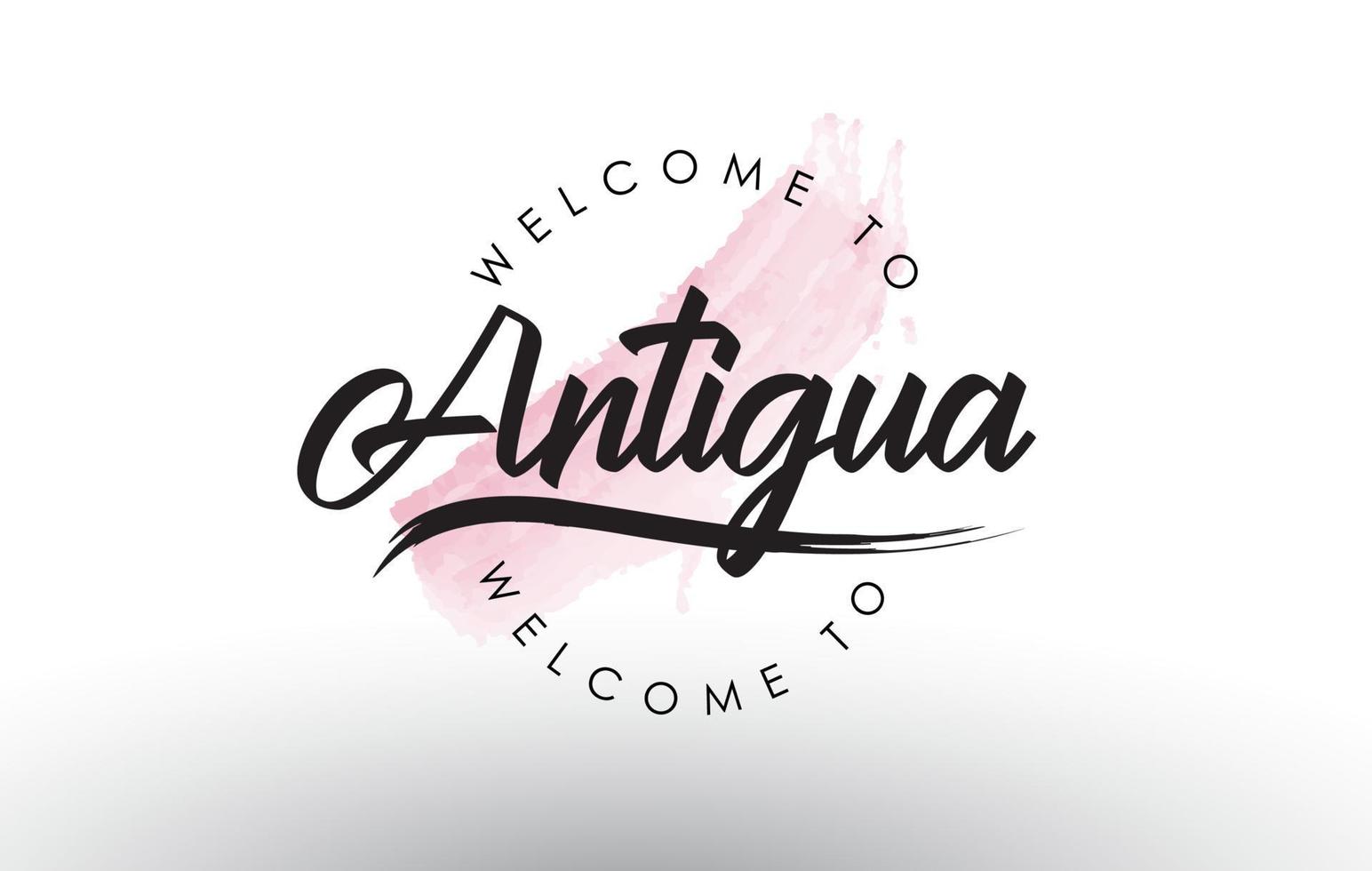 antigua welkom bij tekst met aquarel roze penseelstreek vector