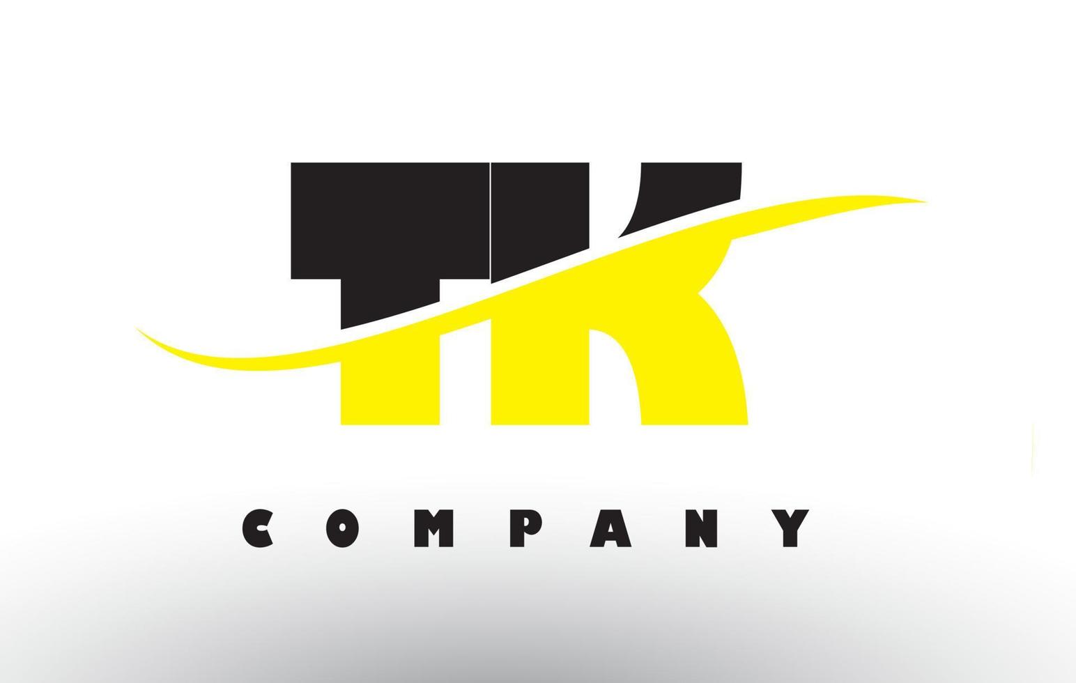 tk tk zwart en geel letterlogo met swoosh. vector