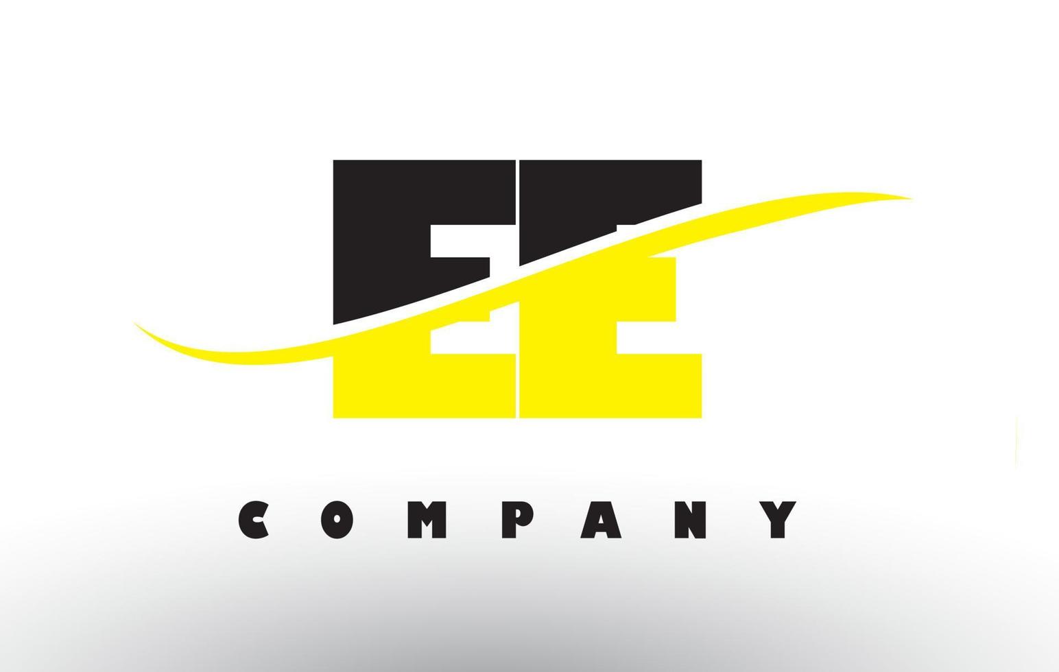 ee ee zwart en geel letterlogo met swoosh. vector