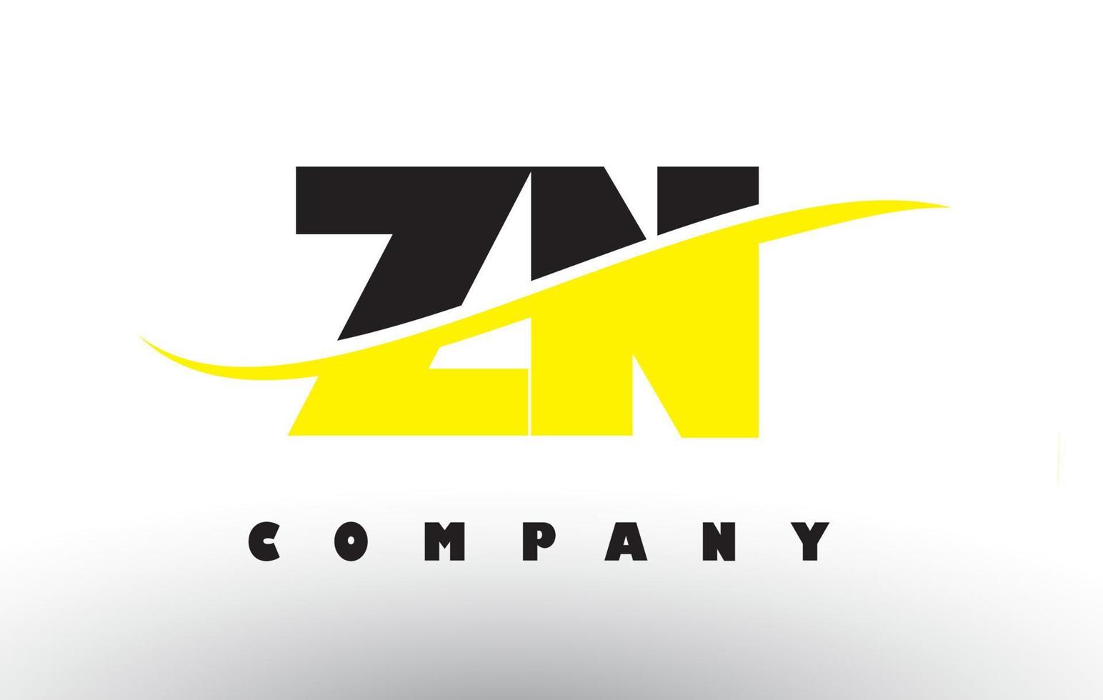 zn zn zwart en geel letterlogo met swoosh. vector