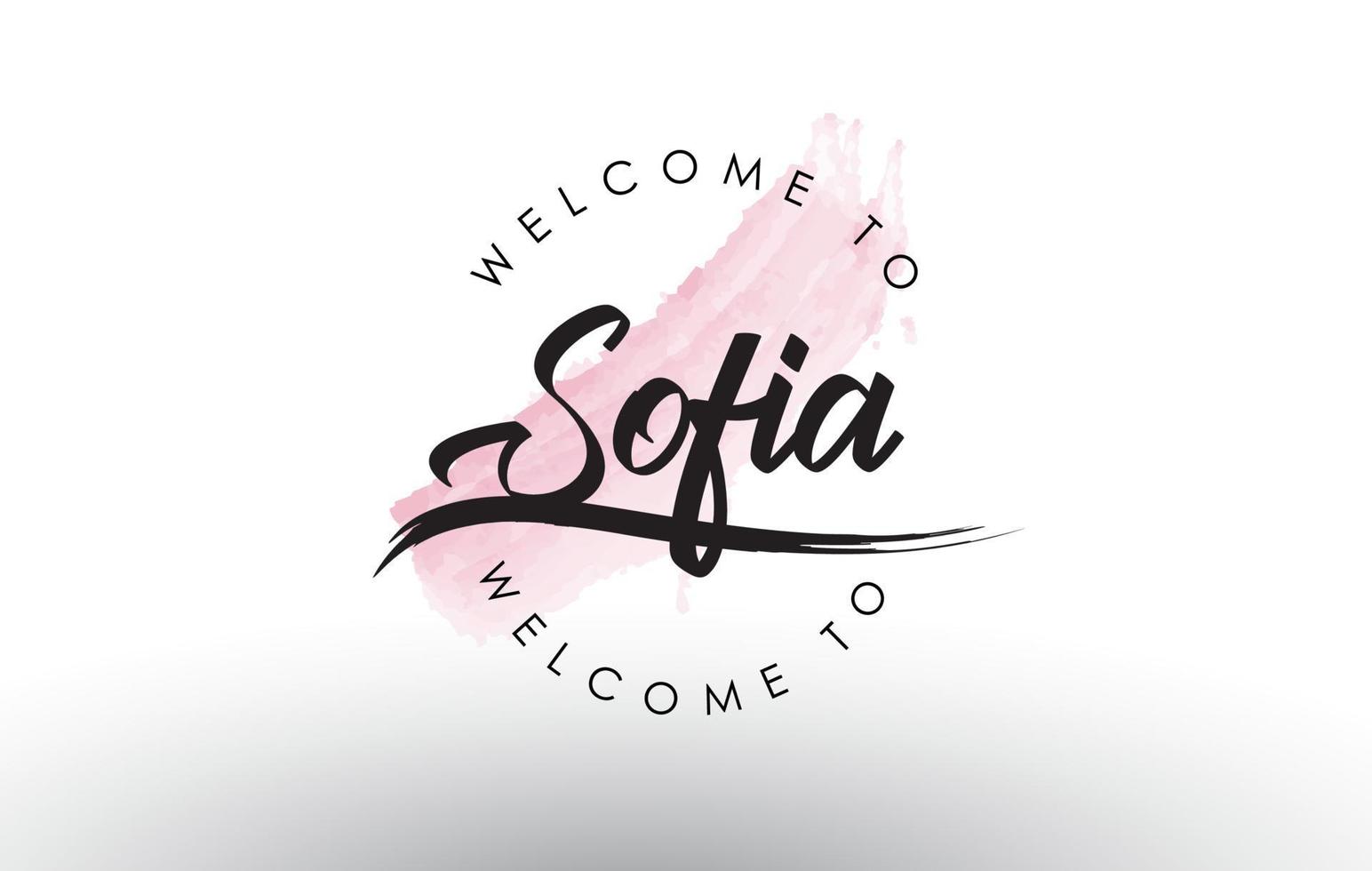 Sofia welkom bij tekst met aquarel roze penseelstreek vector