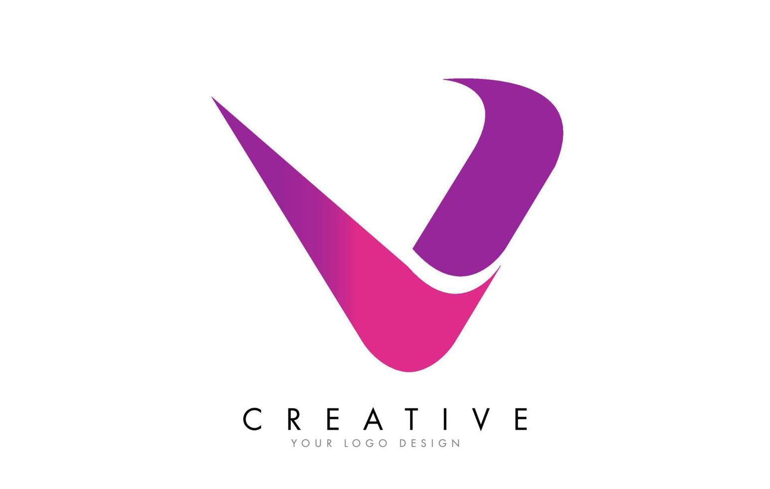 v letter logo-ontwerp met linteffect en felroze verloop vector