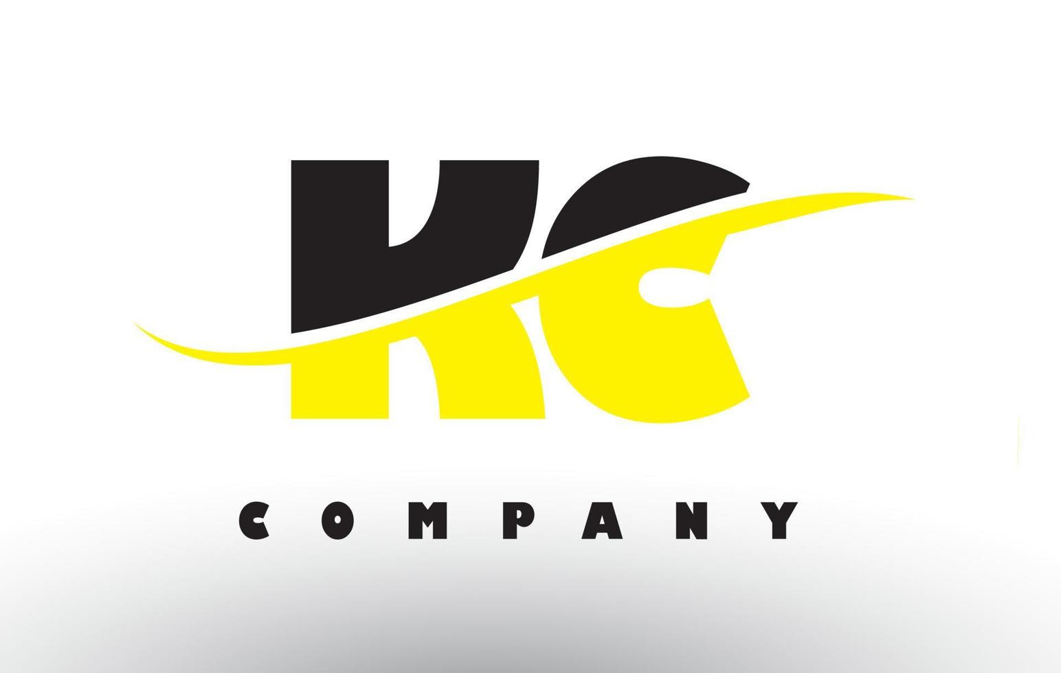 kc kc zwart en geel letterlogo met swoosh. vector