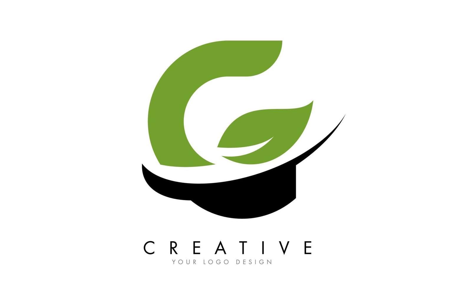 letter g met blad en creatief swoosh-logo-ontwerp. vector