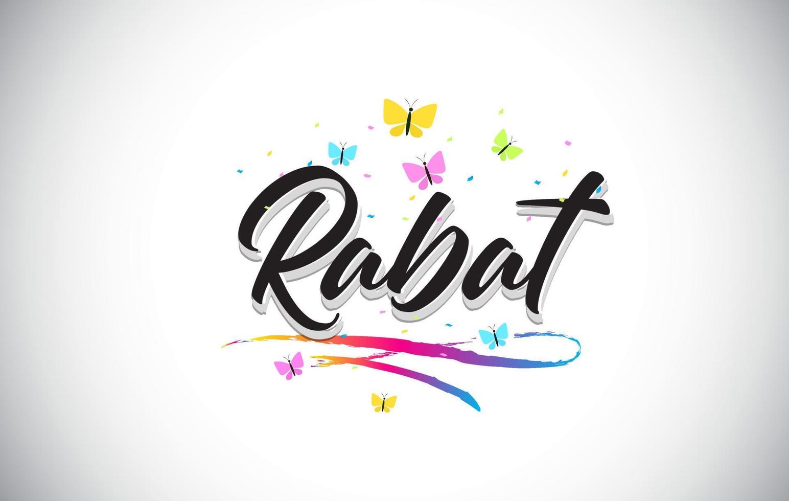 rabat handgeschreven vector word-tekst met vlinders en kleurrijke swoosh.