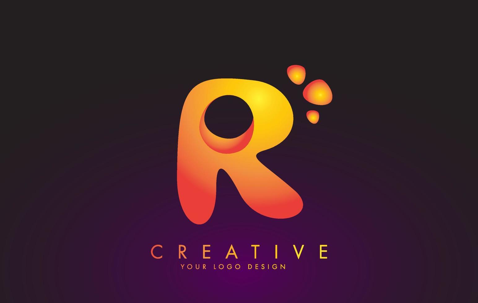 r brief logo ontwerpsjabloon met oranje kleuren en stippen. vector