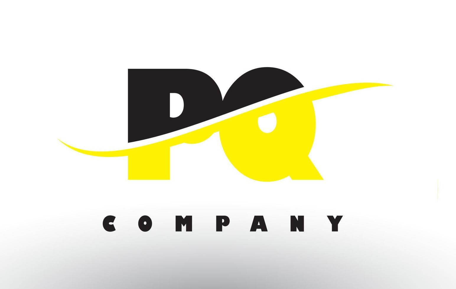 pq pq zwart en geel letterlogo met swoosh. vector