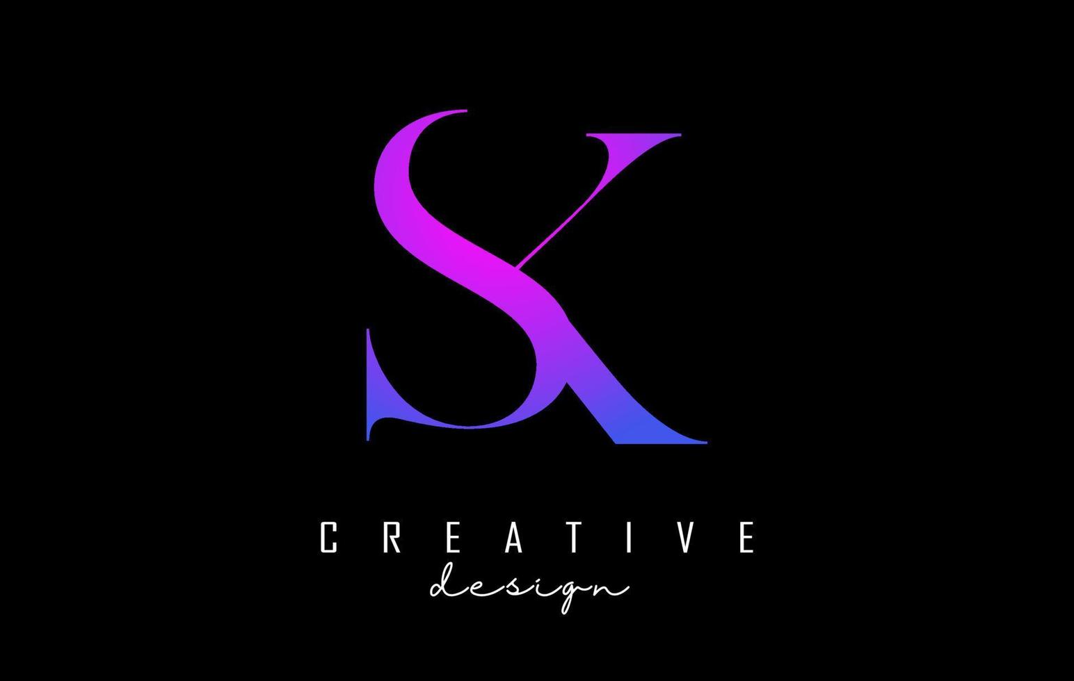 kleurrijke roze en blauwe sk sk brieven ontwerp logo logo concept met serif-lettertype en elegante stijl vectorillustratie. vector