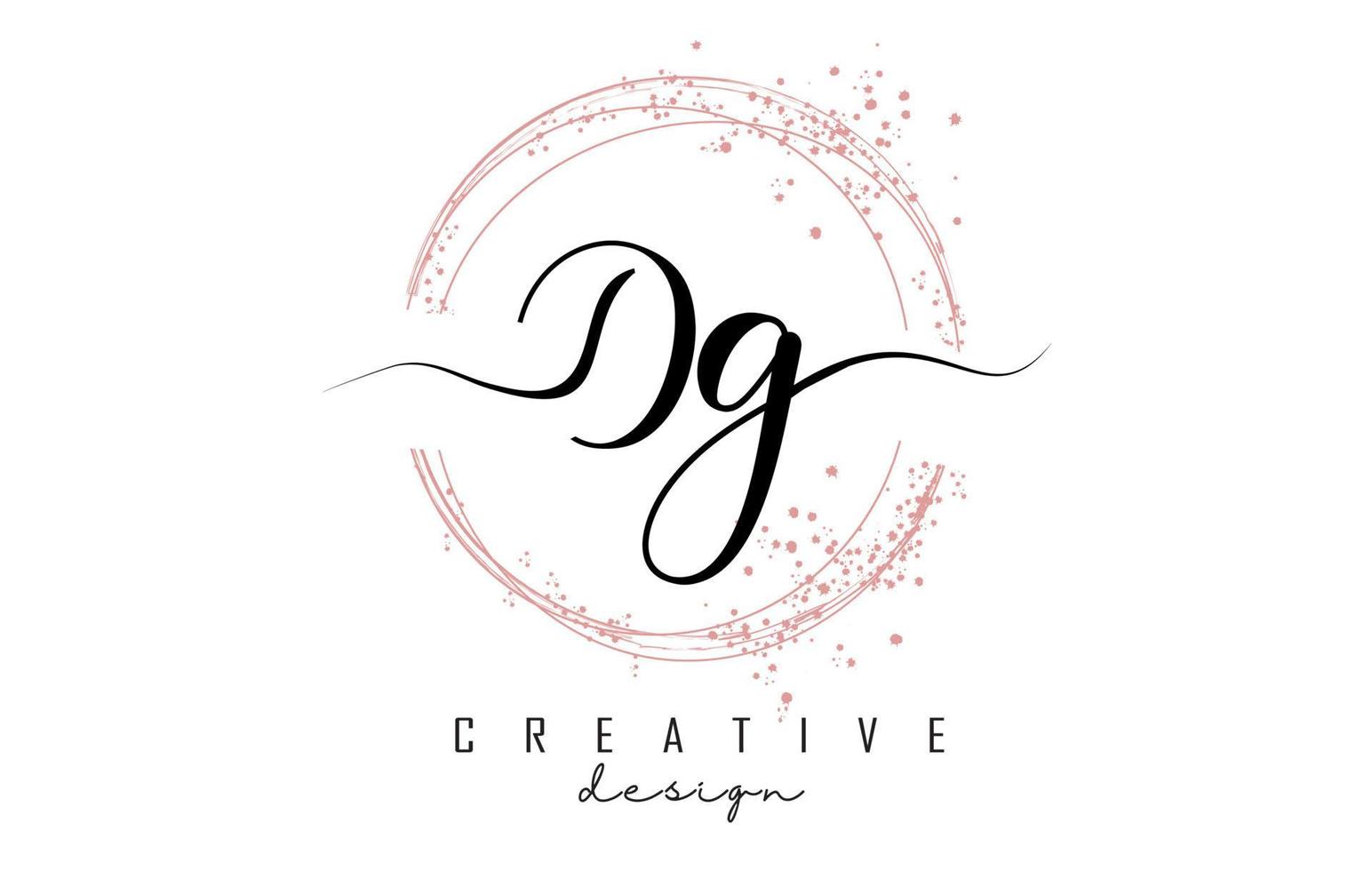 handgeschreven dg dg letter logo met sprankelende cirkels met roze glitter. vector