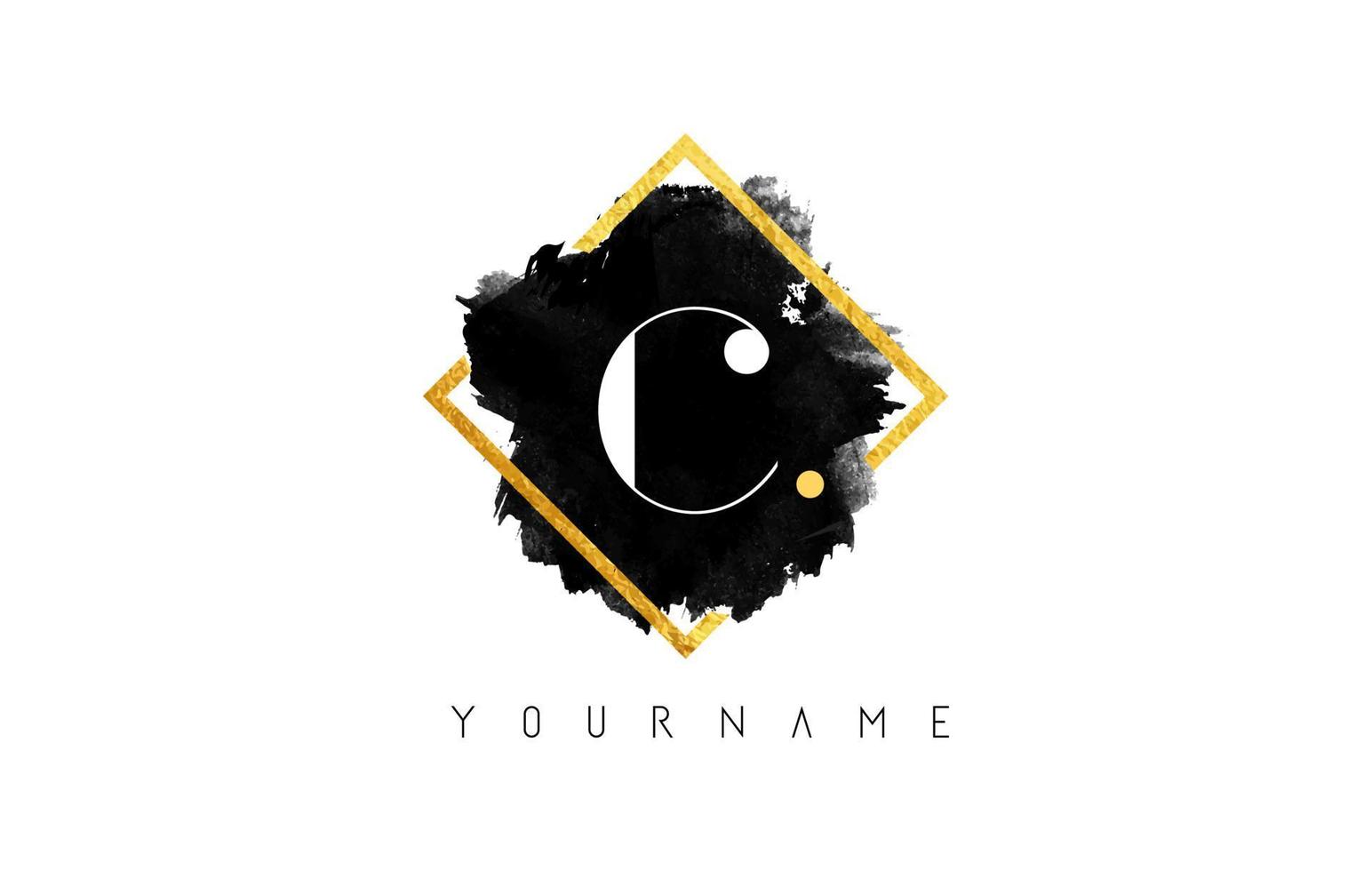 c letter logo-ontwerp met zwarte lijn en gouden frame. vector