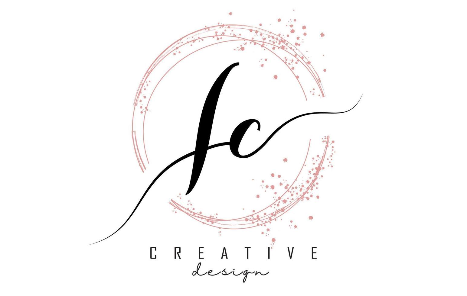 handgeschreven ic ic letter-logo met sprankelende cirkels met roze glitter. vector