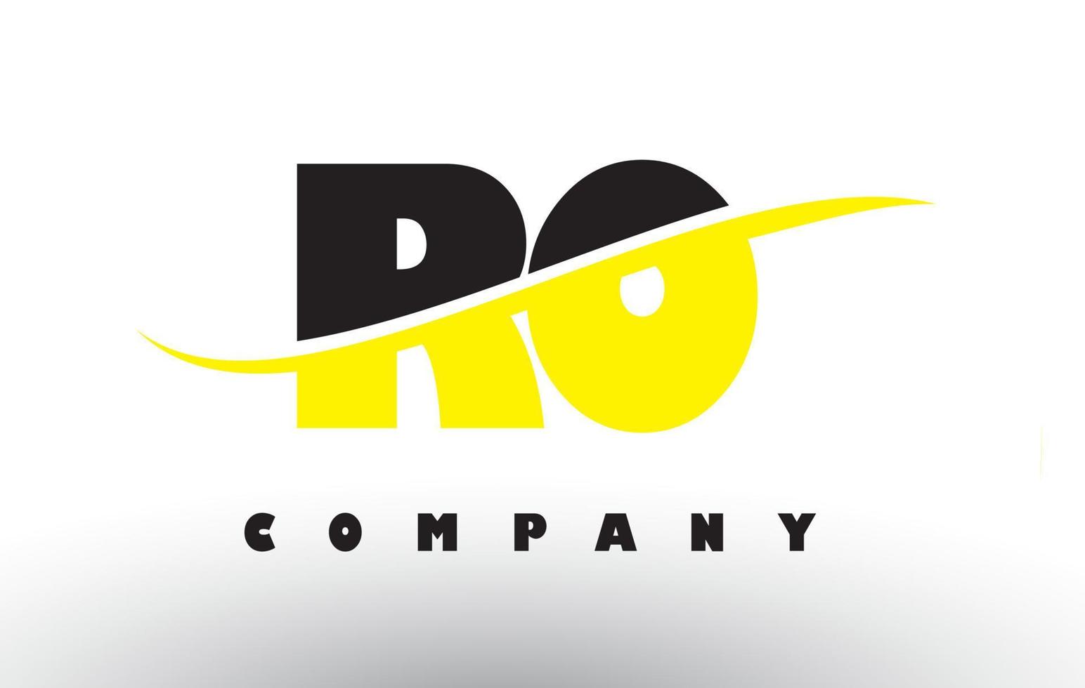 ro ro zwart en geel letterlogo met swoosh. vector