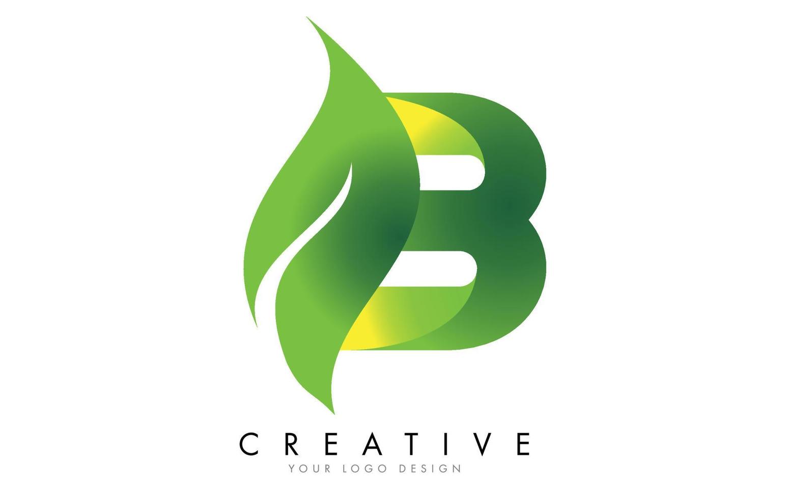 letter b met eco blad conceptontwerp. vector