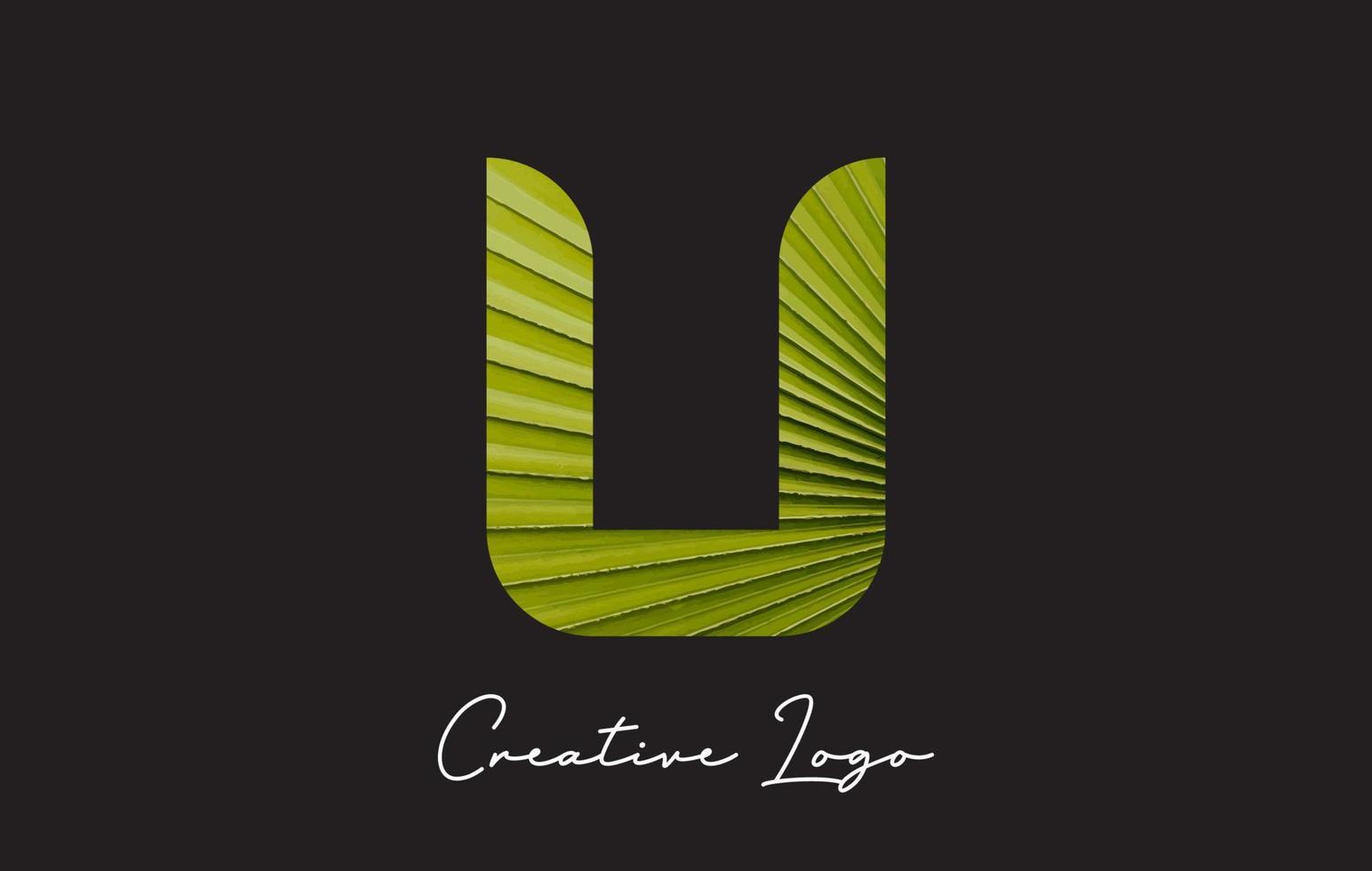 u-letterlogo met palmboombladpatroonontwerp. vector