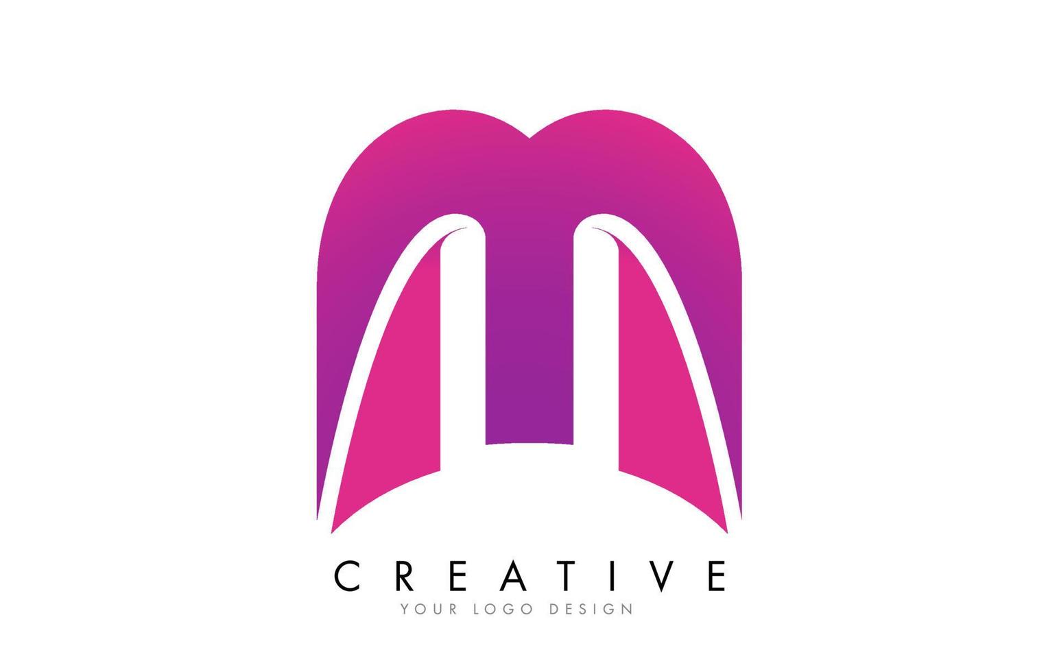 m letter logo-ontwerp met linteffect en felroze verloop. vector