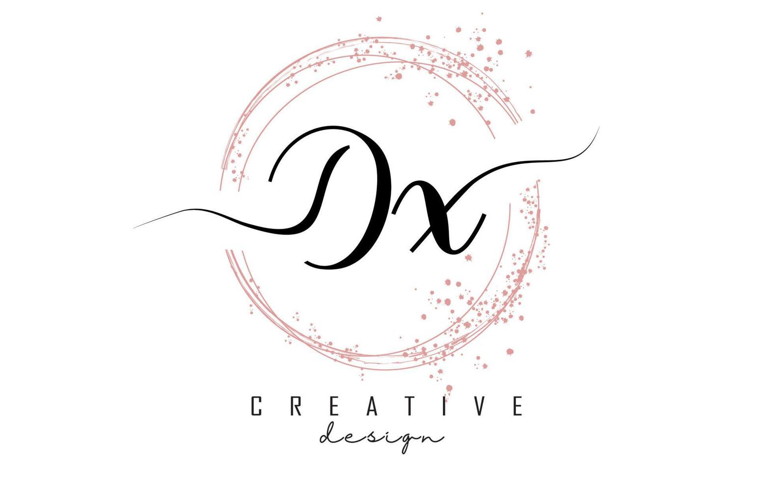 handgeschreven dx dx-letterlogo met sprankelende cirkels met roze glitter. vector