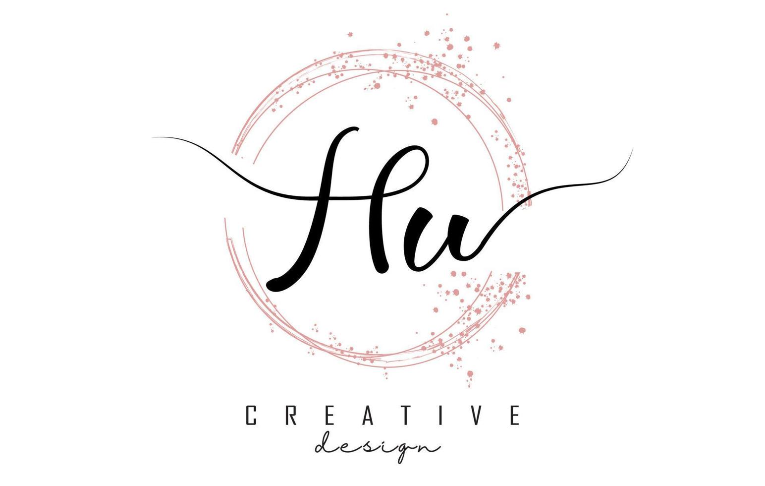 handgeschreven hu hu letter-logo met sprankelende cirkels met roze glitter. vector