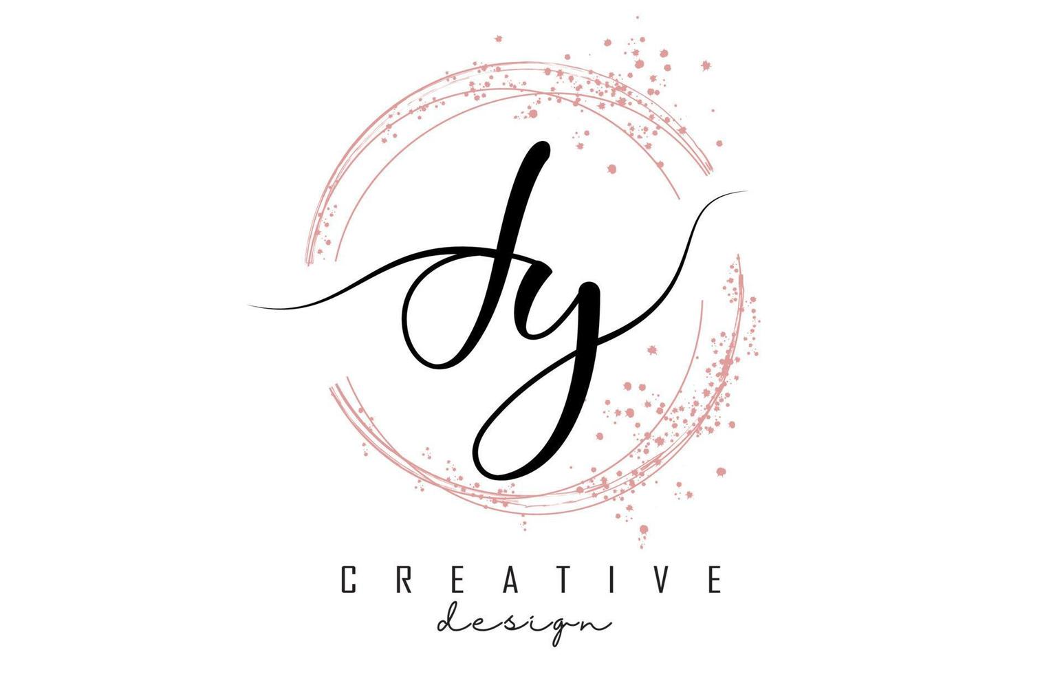 handgeschreven jy jy-letterlogo met sprankelende cirkels met roze glitter. vector