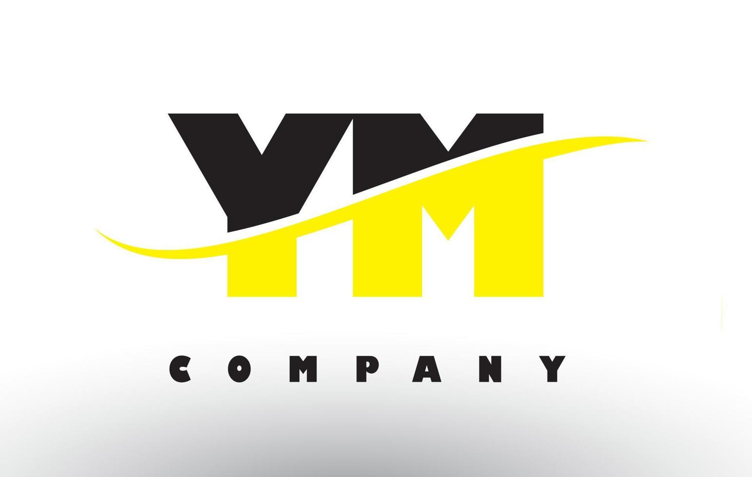 ym ym zwart en geel letterlogo met swoosh. vector