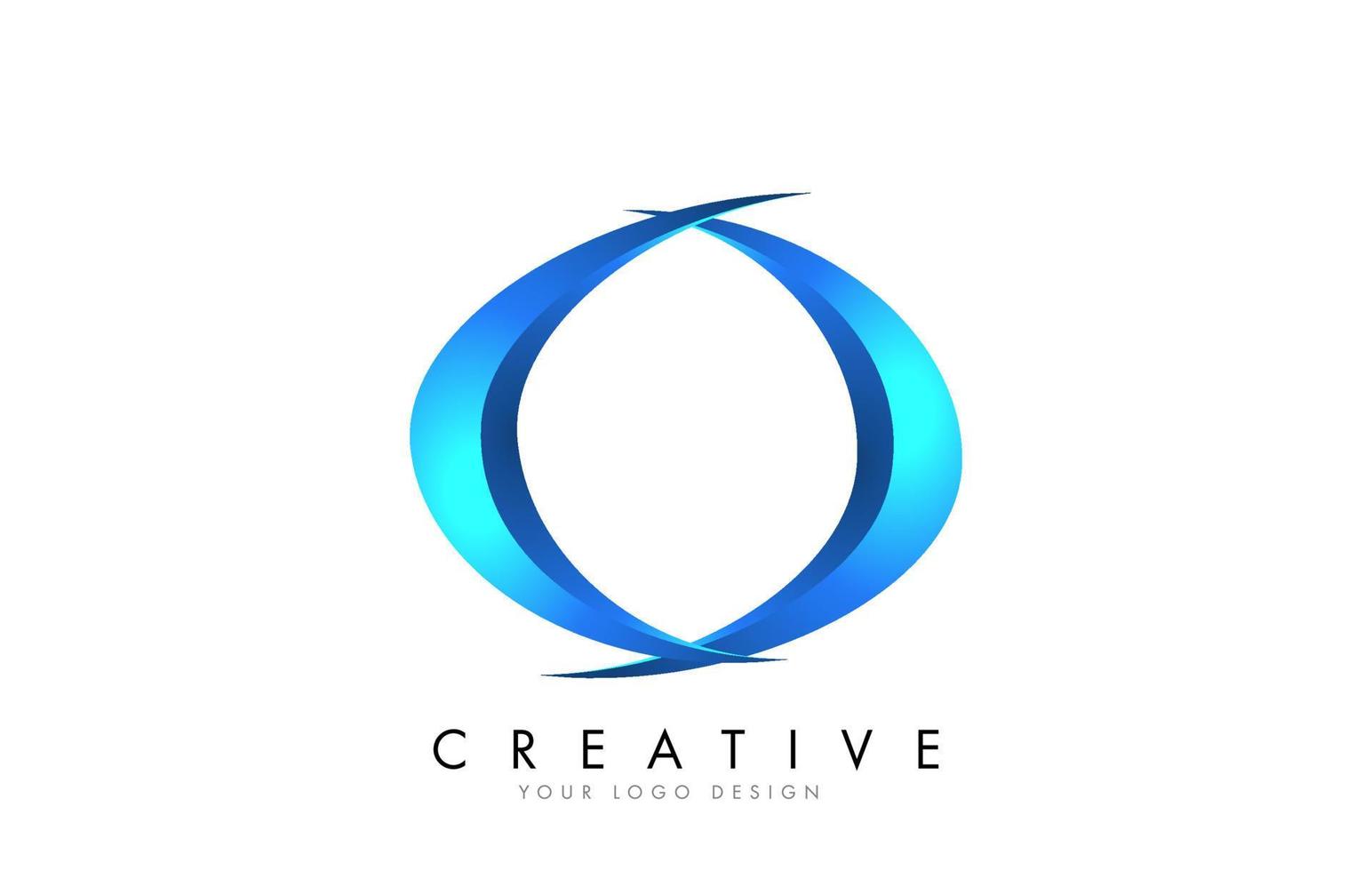 creatief o-letterlogo met blauwe 3D-heldere sierletters. blauwe swoosh pictogram vector. vector