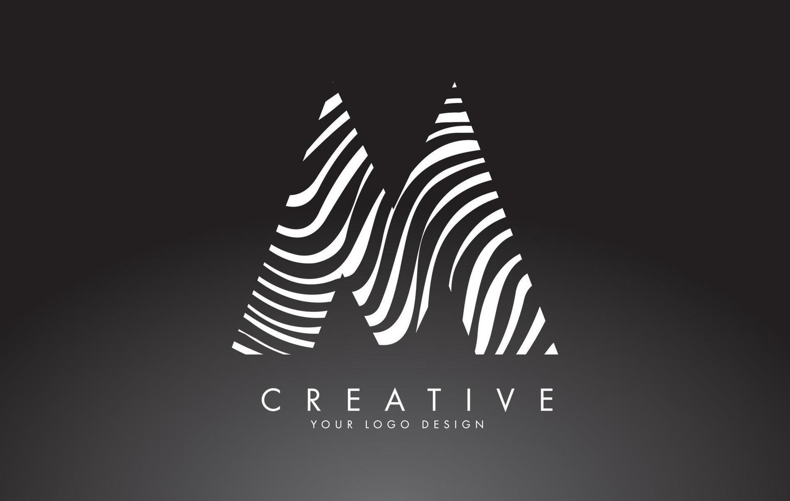 m brief logo ontwerp met vingerafdruk, zwart-wit hout of zebra textuur op een zwarte achtergrond. vector