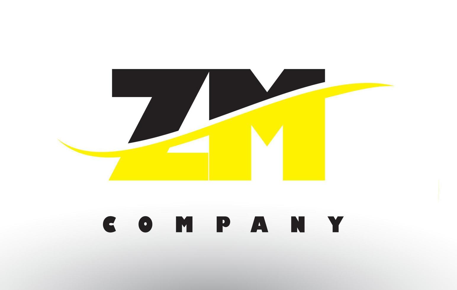 zm zm zwart en geel letterlogo met swoosh. vector