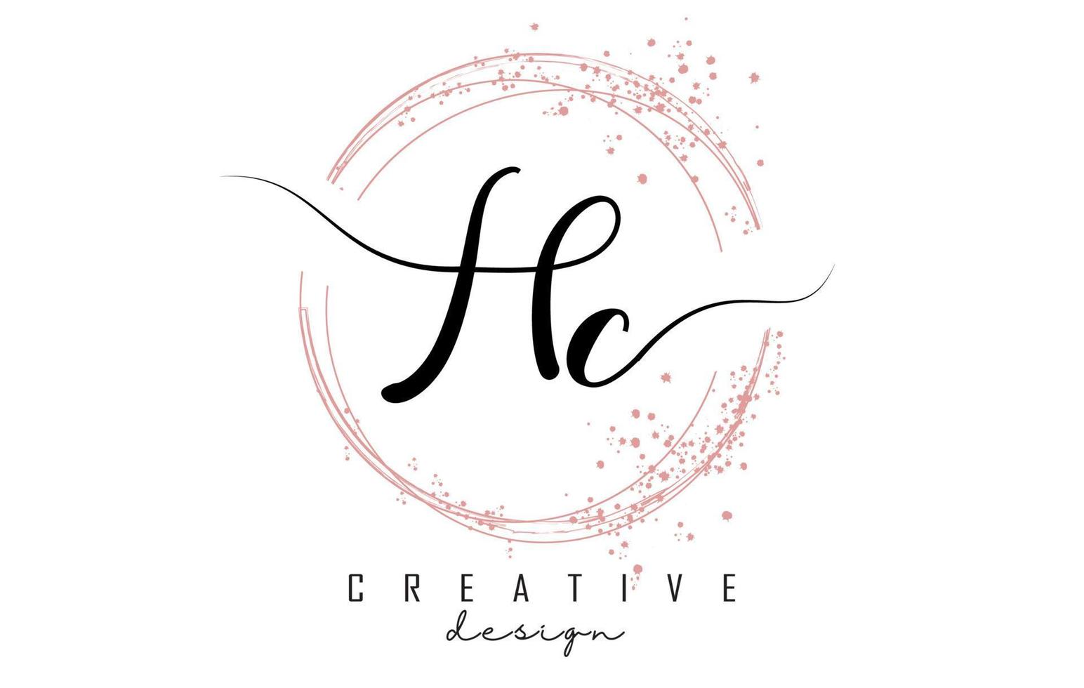 handgeschreven hc hc-letterlogo met sprankelende cirkels met roze glitter. vector