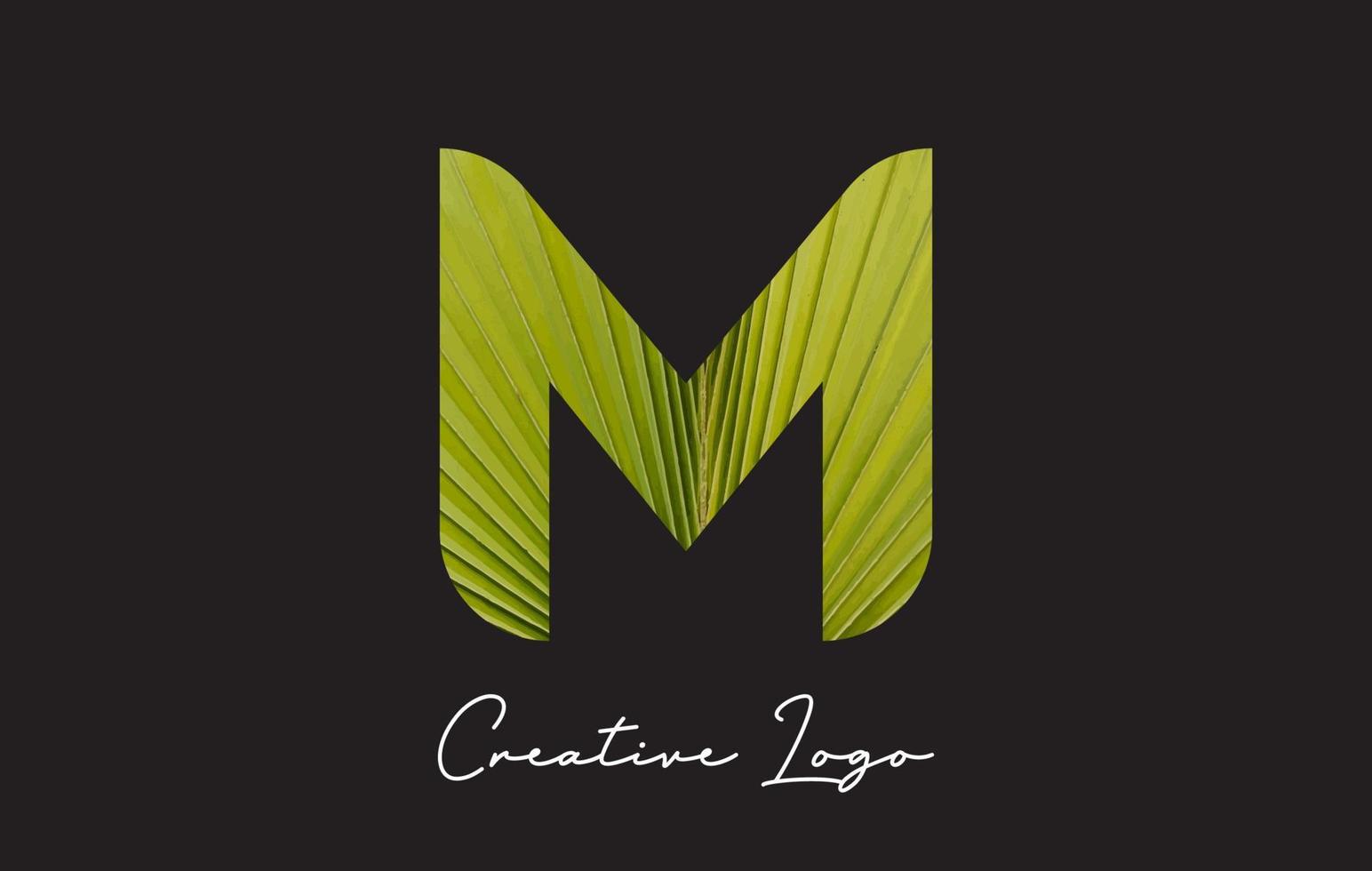 m brief logo met palmboom blad patroon ontwerp. vector