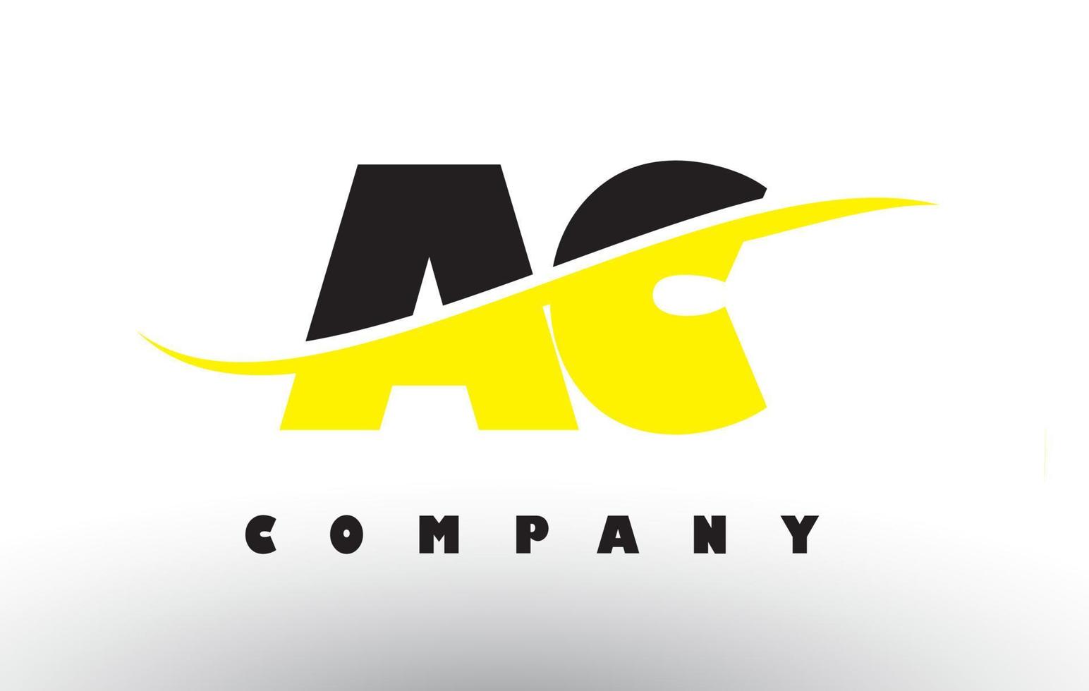 ac ac zwart en geel letterlogo met swoosh. vector