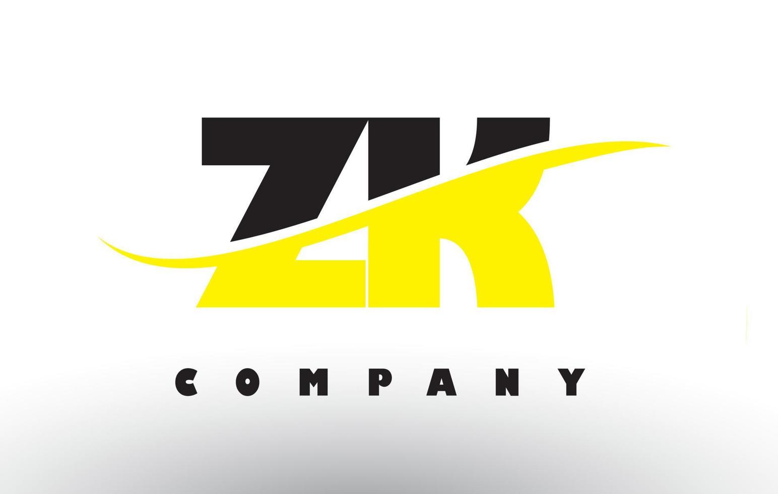 zk zk zwart en geel letterlogo met swoosh. vector