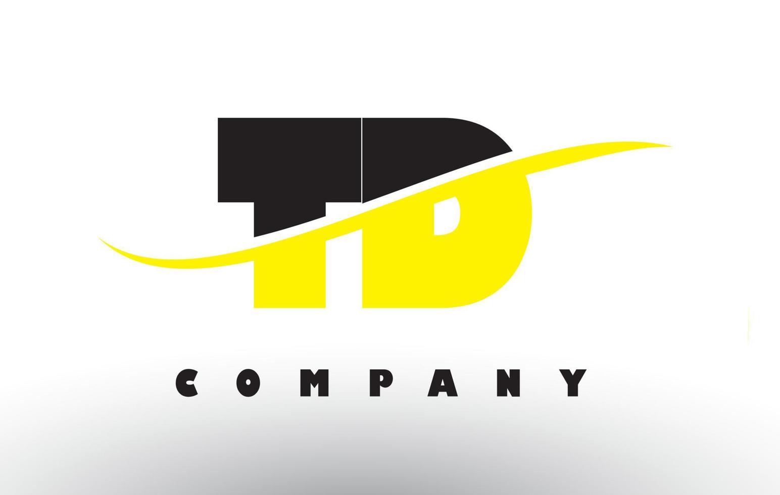 td td zwart en geel letterlogo met swoosh. vector