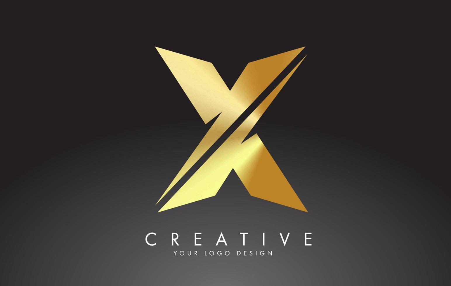 gouden x letter logo-ontwerp met creatieve bezuinigingen. vector