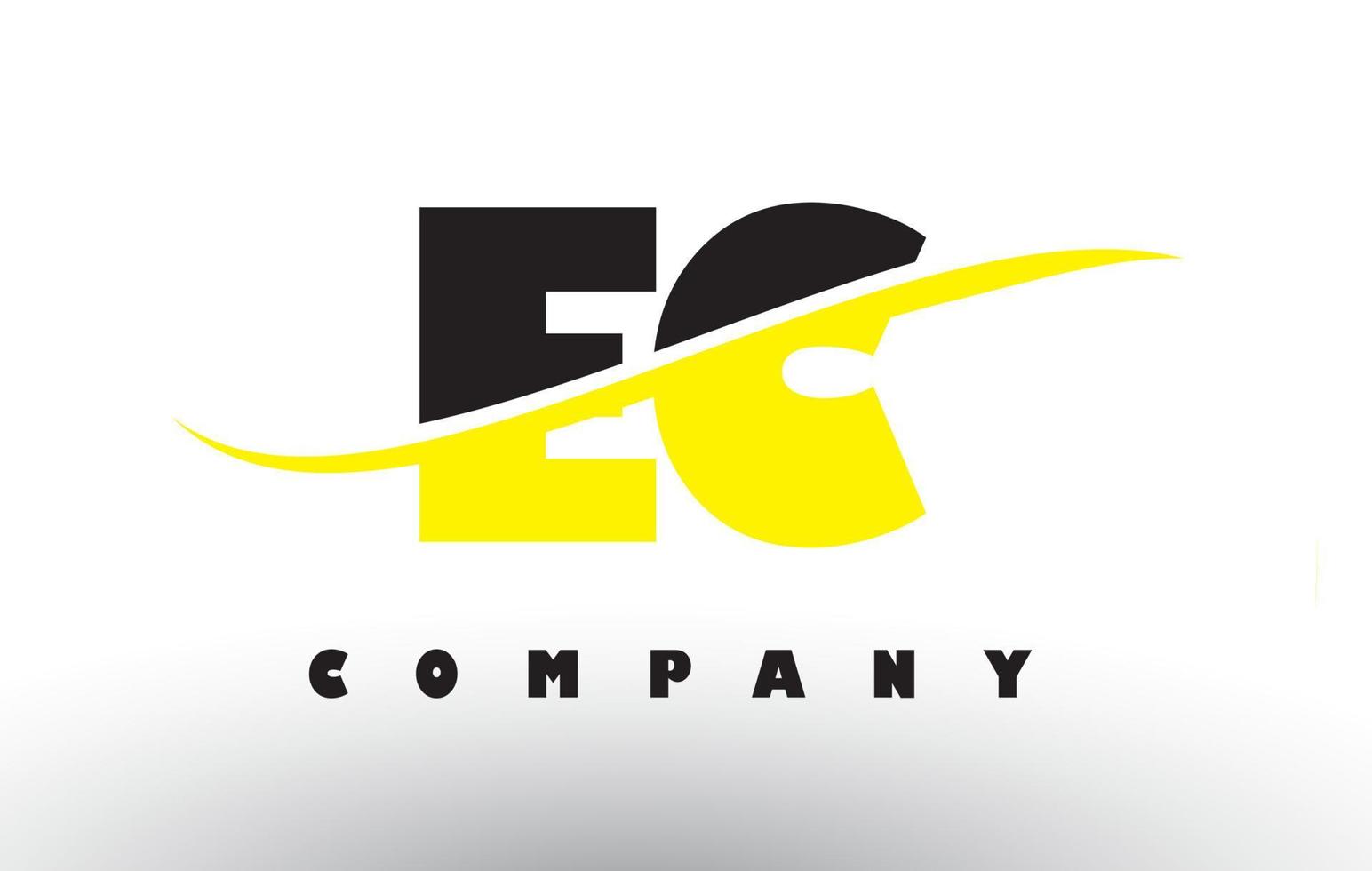 ec ec zwart en geel letterlogo met swoosh. vector