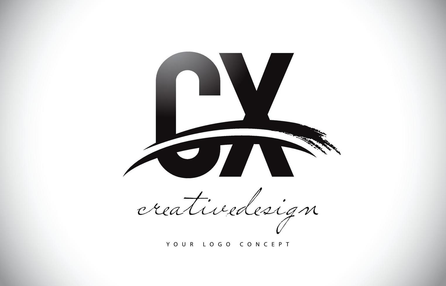 cx cx letter logo-ontwerp met swoosh en zwarte penseelstreek. vector