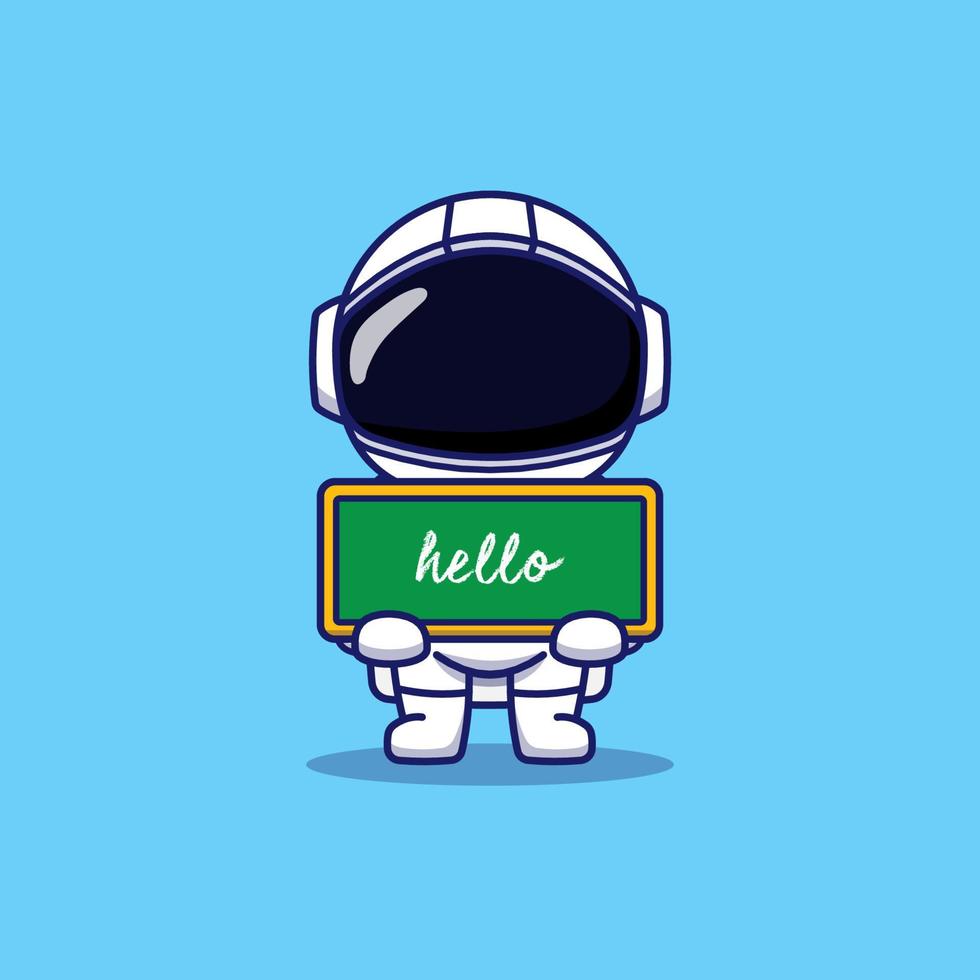 schattige astronaut met een schoolbord dat hallo zegt vector