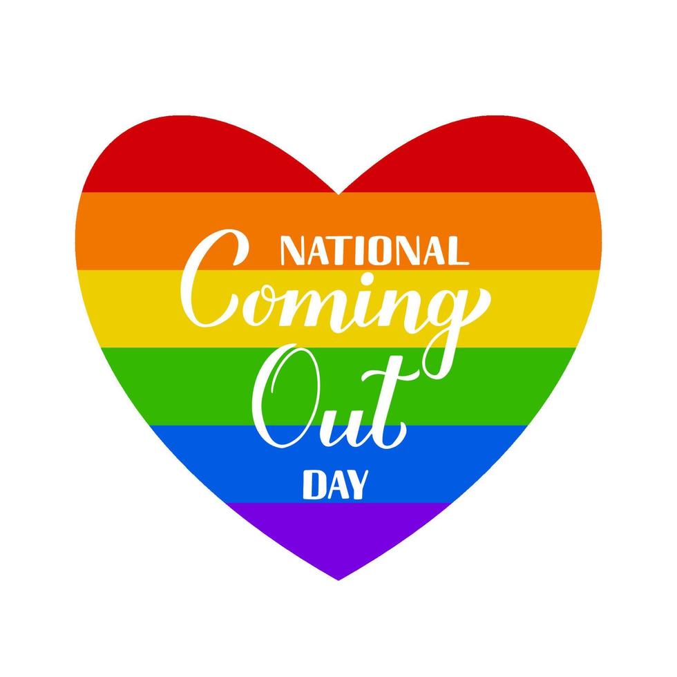 nationale coming out dag kalligrafie hand belettering met regenboogvlag. jaarlijkse vakantie in de VS op 11 oktober. lgbt-gemeenschapsconcept. vector sjabloon voor spandoek, typografie poster, sticker, t-shirt.