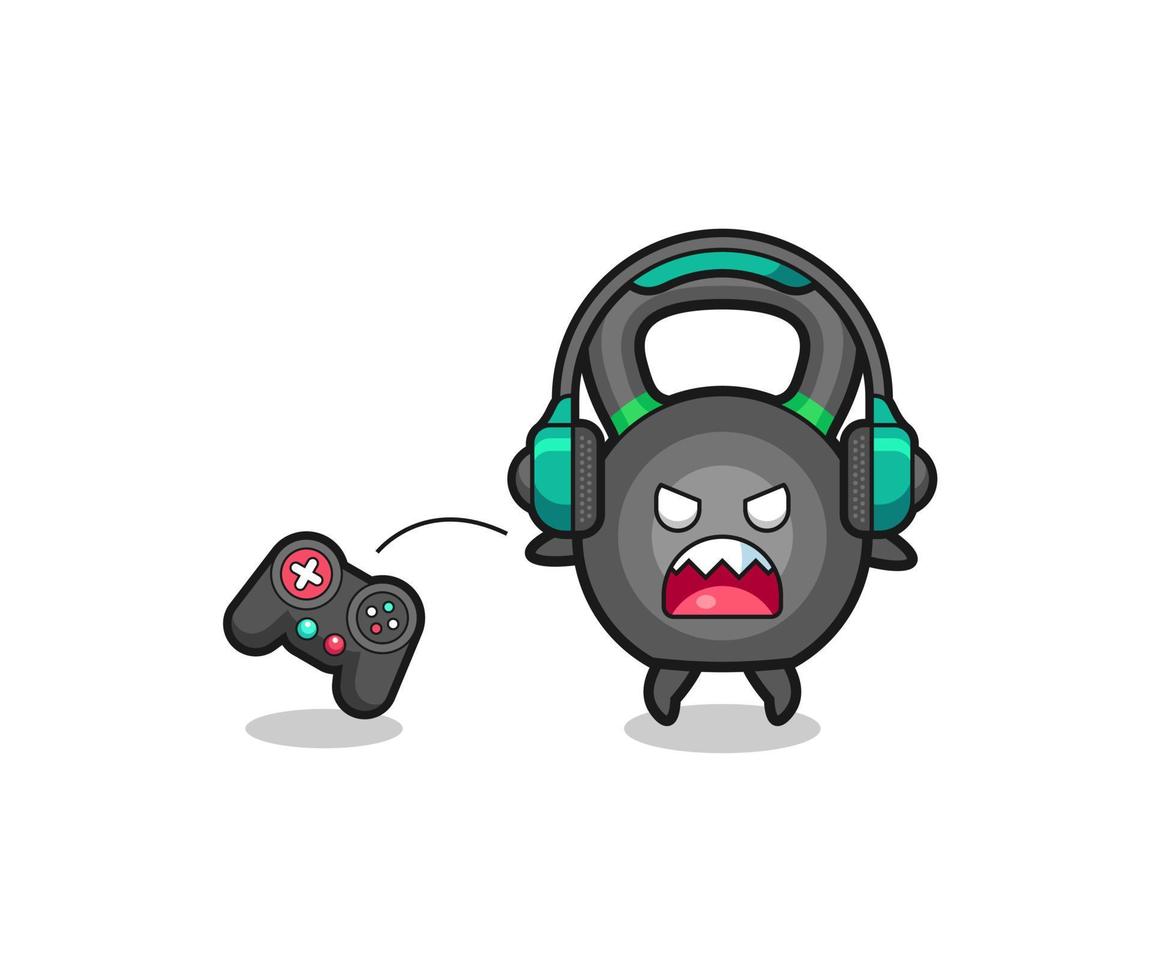 De mascotte van de kettlebell-gamer is boos vector