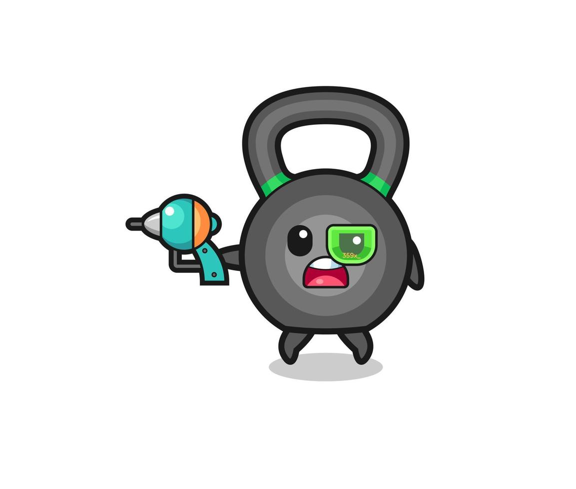 schattige kettlebell met een toekomstig pistool vector