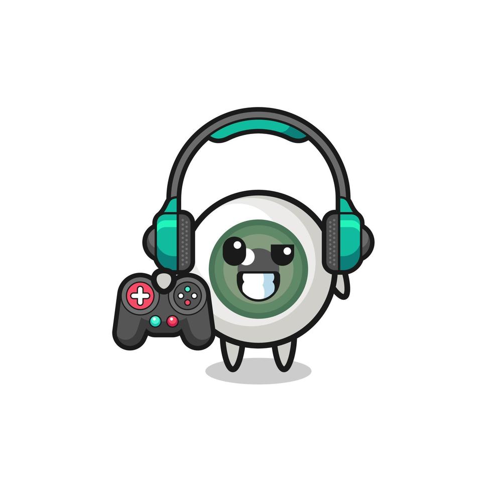 eyeball gamer-mascotte met een gamecontroller vector