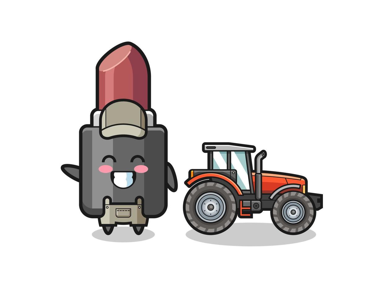 de mascotte van de lippenstiftboer die naast een tractor staat vector