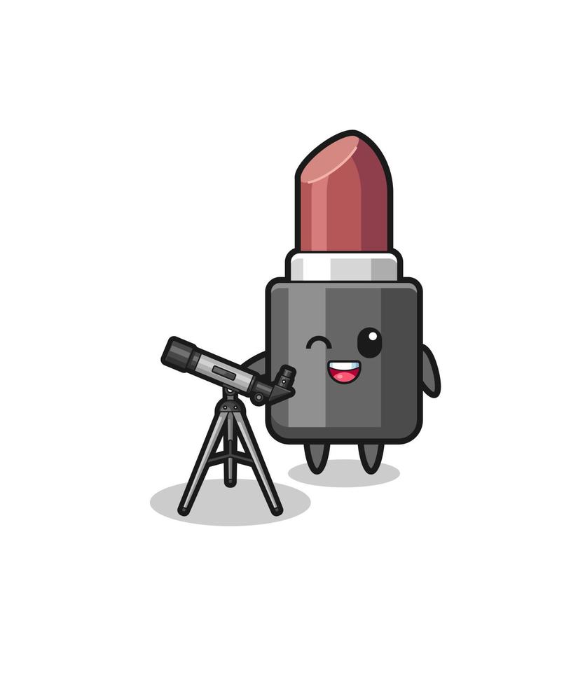 lippenstift astronoom mascotte met een moderne telescoop vector