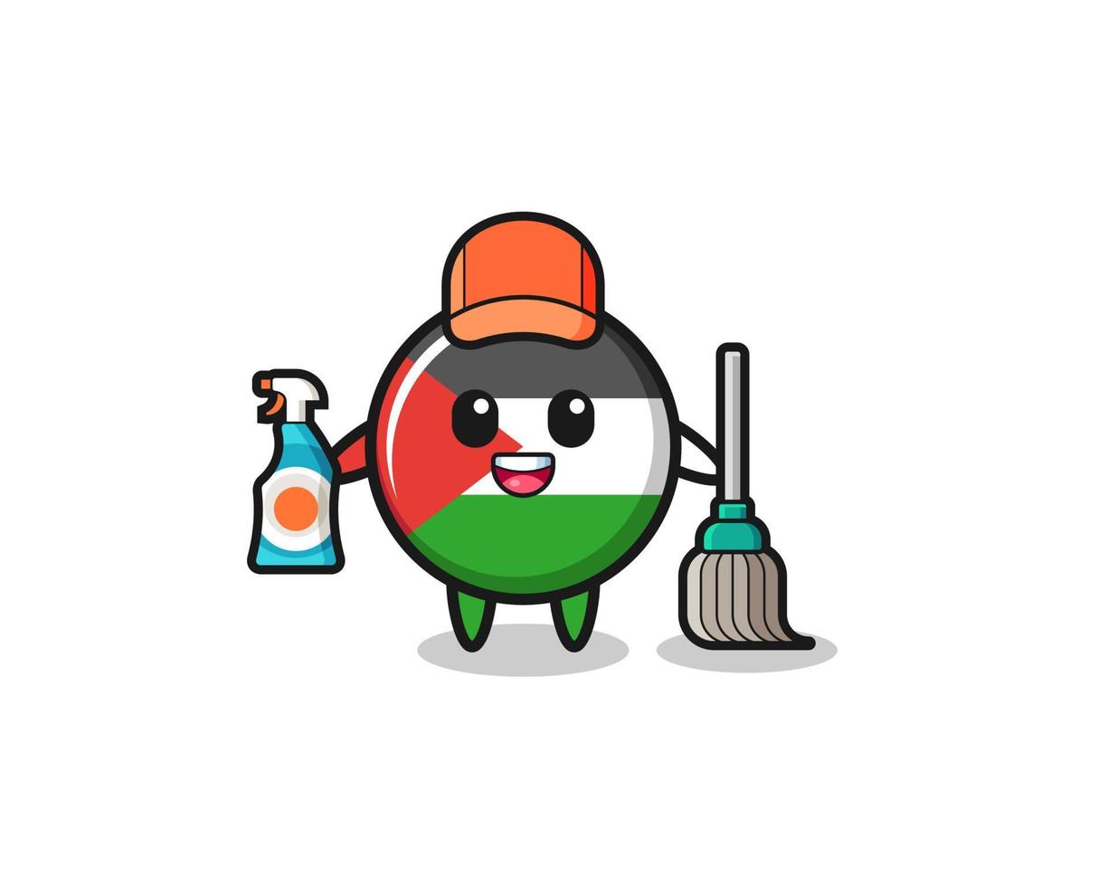 schattig karakter van de Palestijnse vlag als mascotte voor schoonmaakdiensten vector