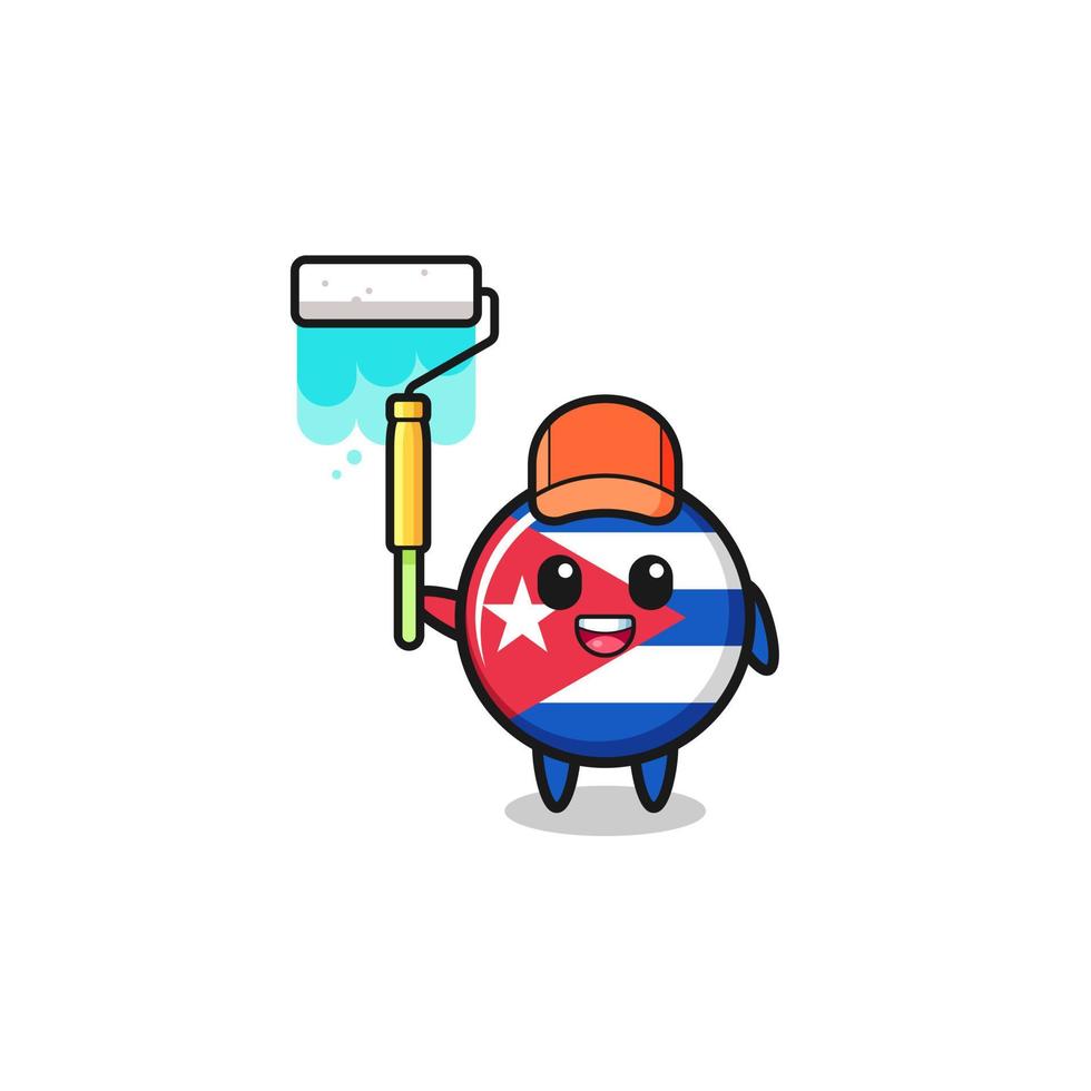 de mascotte van de Cubaanse vlagschilder met een verfroller vector